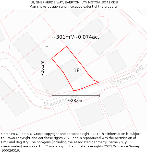 18, SHEPHERDS WAY, EVERTON, LYMINGTON, SO41 0DB: Plot and title map