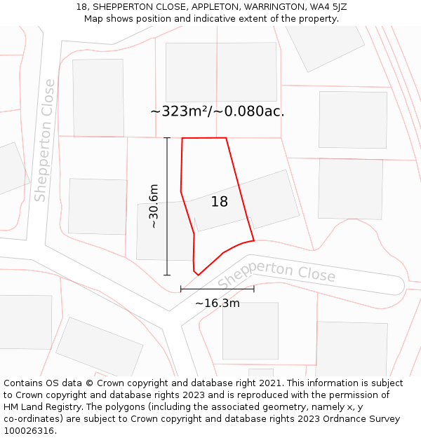 18, SHEPPERTON CLOSE, APPLETON, WARRINGTON, WA4 5JZ: Plot and title map