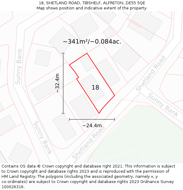 18, SHETLAND ROAD, TIBSHELF, ALFRETON, DE55 5QE: Plot and title map