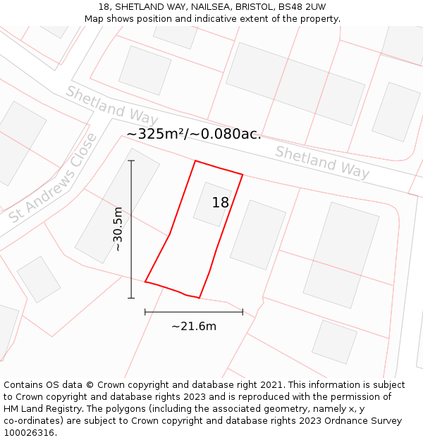 18, SHETLAND WAY, NAILSEA, BRISTOL, BS48 2UW: Plot and title map