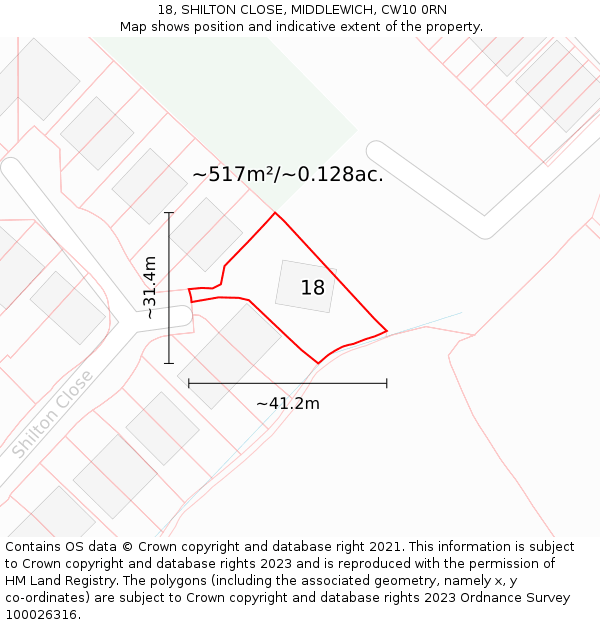 18, SHILTON CLOSE, MIDDLEWICH, CW10 0RN: Plot and title map