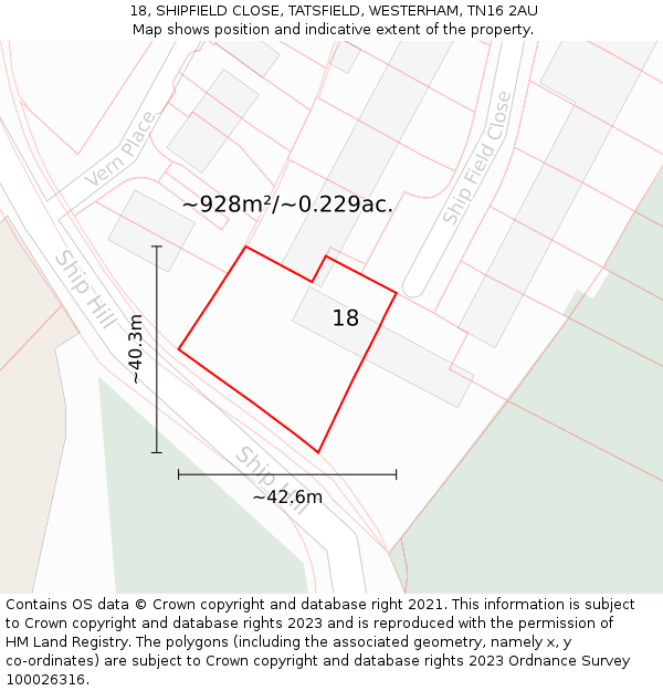 18, SHIPFIELD CLOSE, TATSFIELD, WESTERHAM, TN16 2AU: Plot and title map