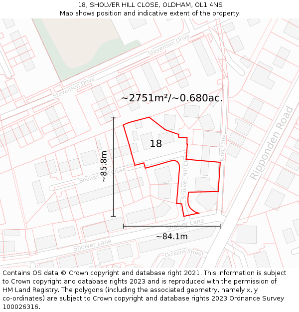 18, SHOLVER HILL CLOSE, OLDHAM, OL1 4NS: Plot and title map