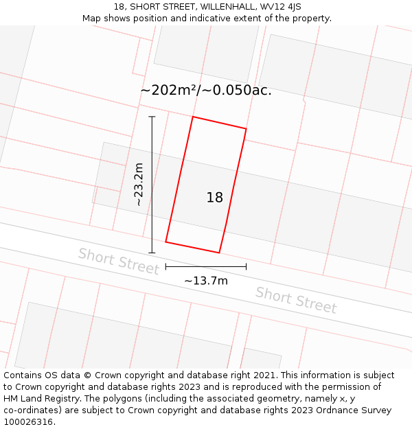 18, SHORT STREET, WILLENHALL, WV12 4JS: Plot and title map