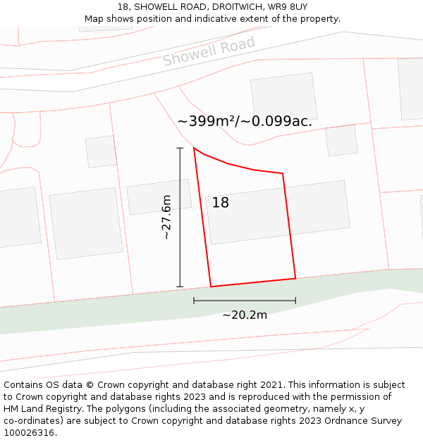 18, SHOWELL ROAD, DROITWICH, WR9 8UY: Plot and title map