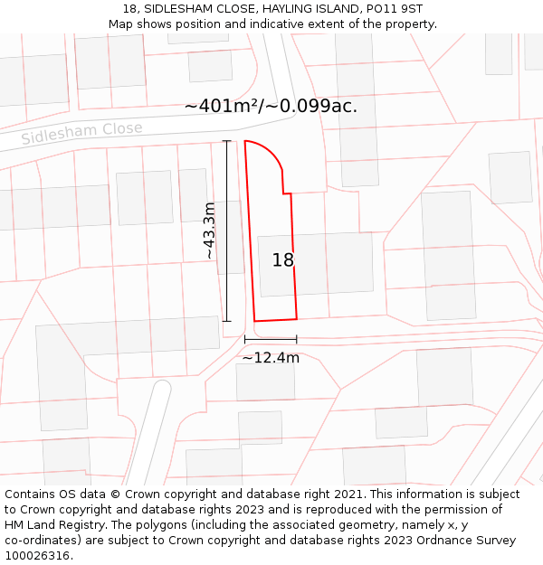 18, SIDLESHAM CLOSE, HAYLING ISLAND, PO11 9ST: Plot and title map