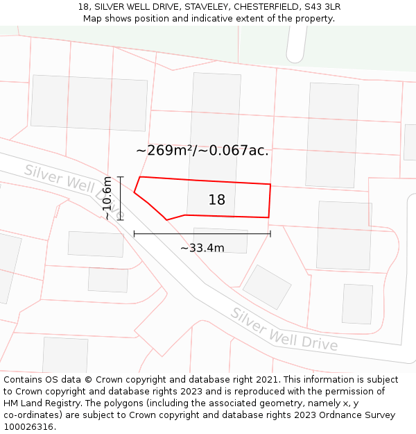 18, SILVER WELL DRIVE, STAVELEY, CHESTERFIELD, S43 3LR: Plot and title map