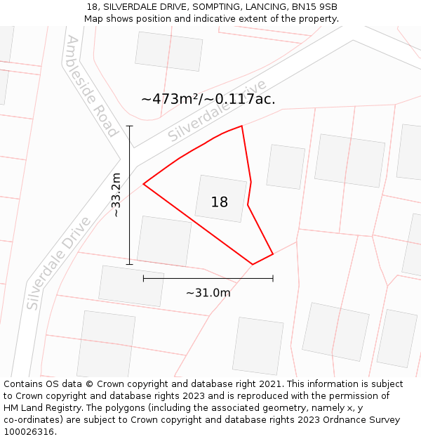 18, SILVERDALE DRIVE, SOMPTING, LANCING, BN15 9SB: Plot and title map