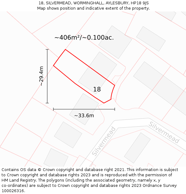 18, SILVERMEAD, WORMINGHALL, AYLESBURY, HP18 9JS: Plot and title map