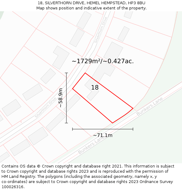 18, SILVERTHORN DRIVE, HEMEL HEMPSTEAD, HP3 8BU: Plot and title map