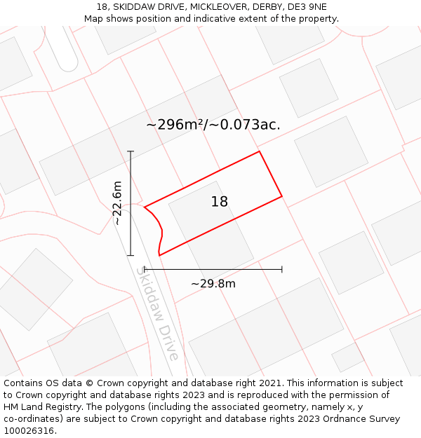 18, SKIDDAW DRIVE, MICKLEOVER, DERBY, DE3 9NE: Plot and title map
