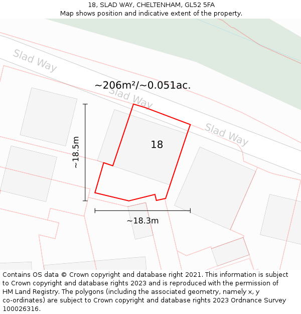 18, SLAD WAY, CHELTENHAM, GL52 5FA: Plot and title map