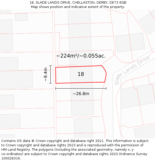 18, SLADE LANDS DRIVE, CHELLASTON, DERBY, DE73 6QB: Plot and title map