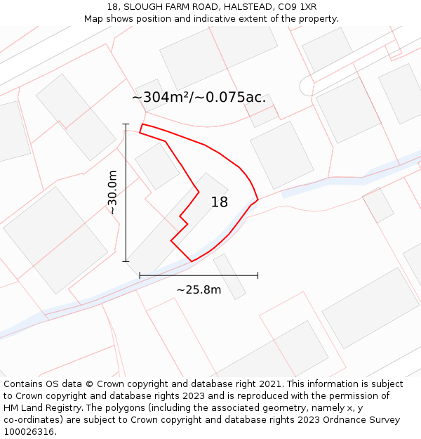 18, SLOUGH FARM ROAD, HALSTEAD, CO9 1XR: Plot and title map