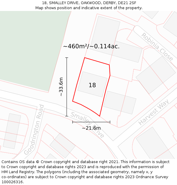 18, SMALLEY DRIVE, OAKWOOD, DERBY, DE21 2SF: Plot and title map
