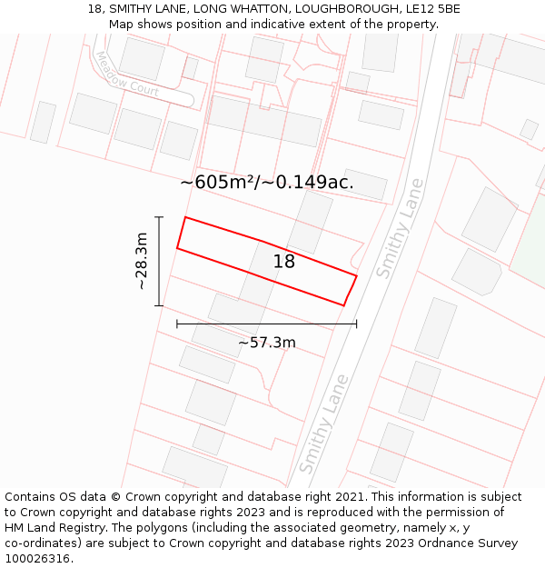 18, SMITHY LANE, LONG WHATTON, LOUGHBOROUGH, LE12 5BE: Plot and title map