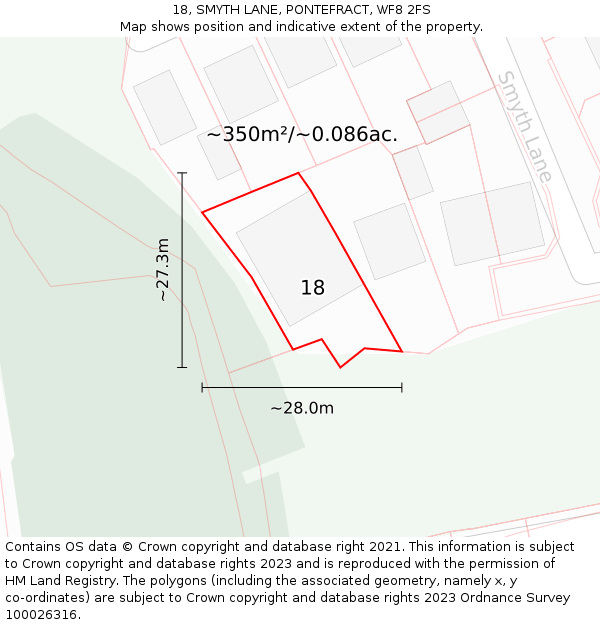 18, SMYTH LANE, PONTEFRACT, WF8 2FS: Plot and title map