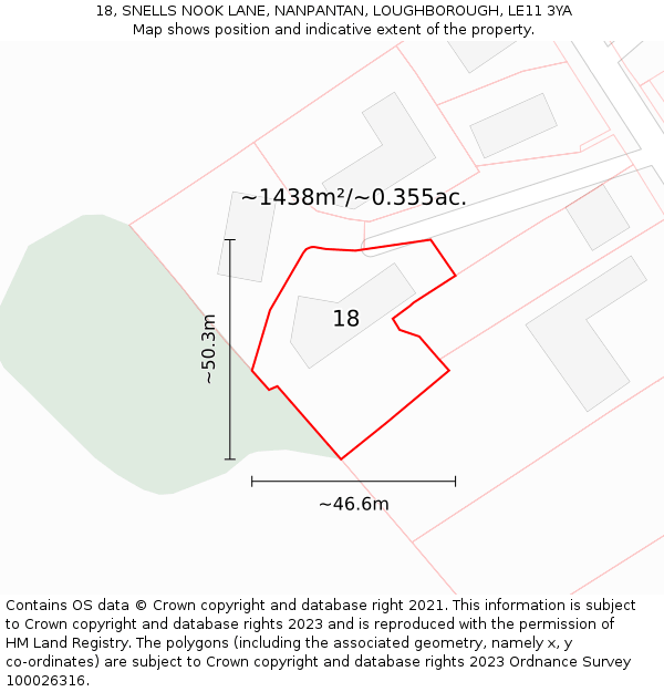 18, SNELLS NOOK LANE, NANPANTAN, LOUGHBOROUGH, LE11 3YA: Plot and title map