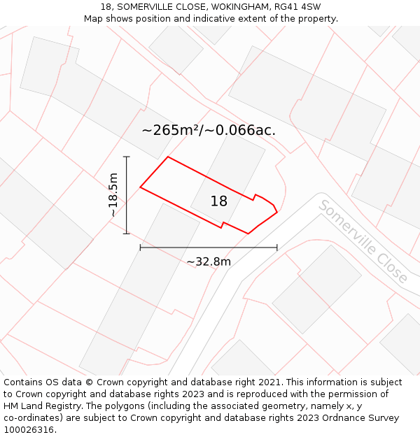 18, SOMERVILLE CLOSE, WOKINGHAM, RG41 4SW: Plot and title map