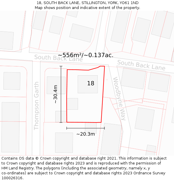 18, SOUTH BACK LANE, STILLINGTON, YORK, YO61 1ND: Plot and title map