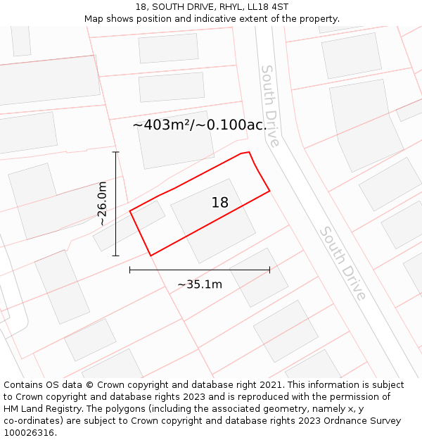 18, SOUTH DRIVE, RHYL, LL18 4ST: Plot and title map