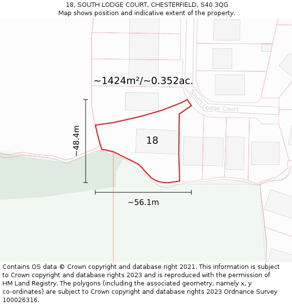 18, SOUTH LODGE COURT, CHESTERFIELD, S40 3QG: Plot and title map