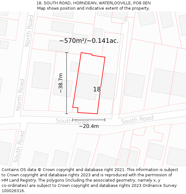 18, SOUTH ROAD, HORNDEAN, WATERLOOVILLE, PO8 0EN: Plot and title map