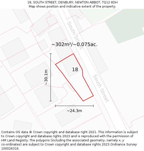 18, SOUTH STREET, DENBURY, NEWTON ABBOT, TQ12 6DH: Plot and title map