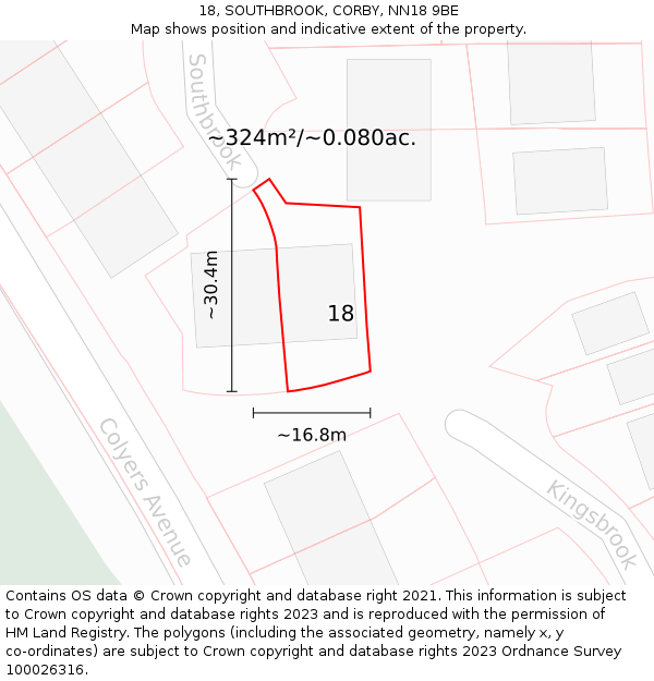 18, SOUTHBROOK, CORBY, NN18 9BE: Plot and title map