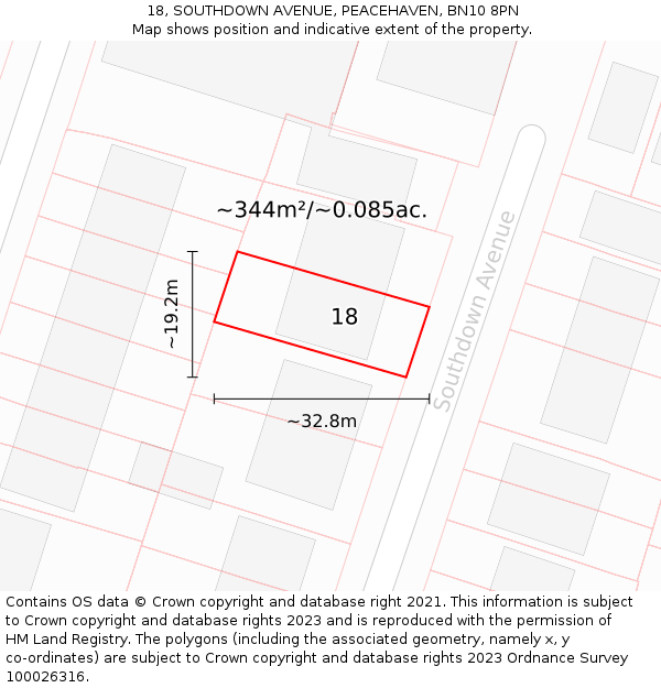 18, SOUTHDOWN AVENUE, PEACEHAVEN, BN10 8PN: Plot and title map