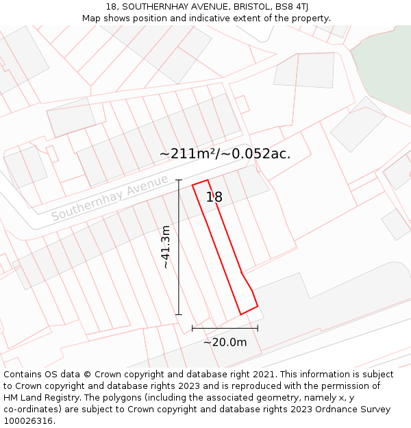 18, SOUTHERNHAY AVENUE, BRISTOL, BS8 4TJ: Plot and title map