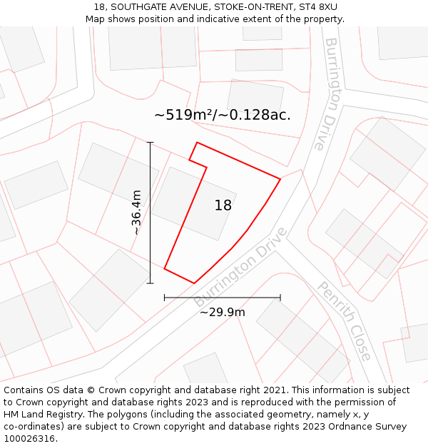 18, SOUTHGATE AVENUE, STOKE-ON-TRENT, ST4 8XU: Plot and title map