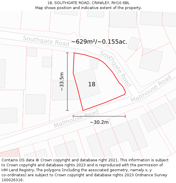 18, SOUTHGATE ROAD, CRAWLEY, RH10 6BL: Plot and title map