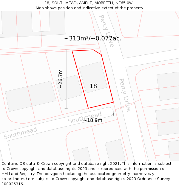 18, SOUTHMEAD, AMBLE, MORPETH, NE65 0WH: Plot and title map