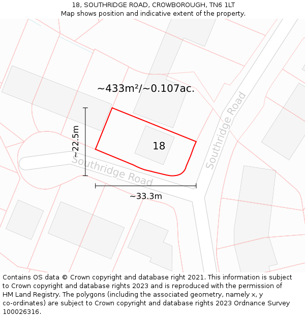 18, SOUTHRIDGE ROAD, CROWBOROUGH, TN6 1LT: Plot and title map