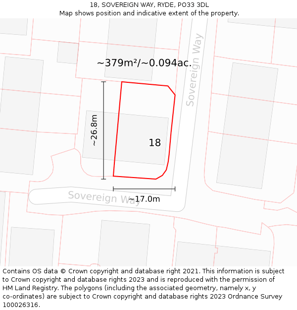 18, SOVEREIGN WAY, RYDE, PO33 3DL: Plot and title map