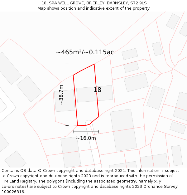 18, SPA WELL GROVE, BRIERLEY, BARNSLEY, S72 9LS: Plot and title map