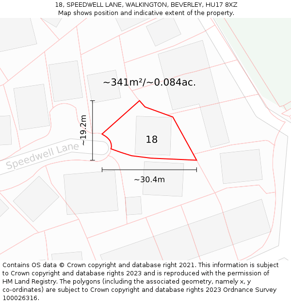 18, SPEEDWELL LANE, WALKINGTON, BEVERLEY, HU17 8XZ: Plot and title map