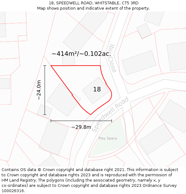 18, SPEEDWELL ROAD, WHITSTABLE, CT5 3RD: Plot and title map