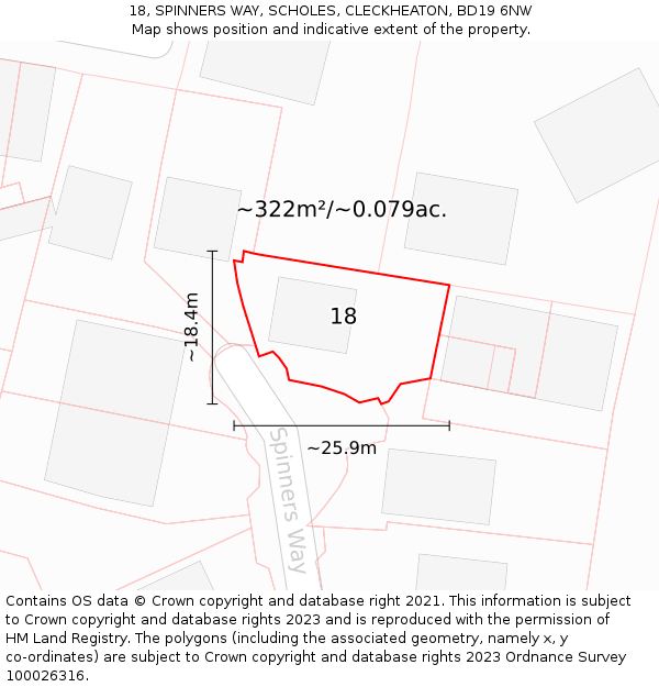 18, SPINNERS WAY, SCHOLES, CLECKHEATON, BD19 6NW: Plot and title map
