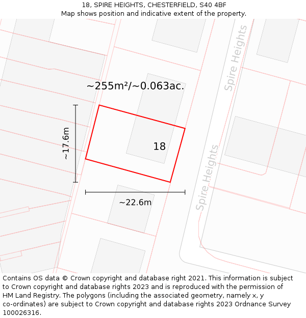 18, SPIRE HEIGHTS, CHESTERFIELD, S40 4BF: Plot and title map