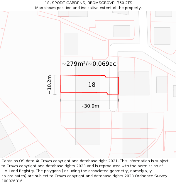 18, SPODE GARDENS, BROMSGROVE, B60 2TS: Plot and title map