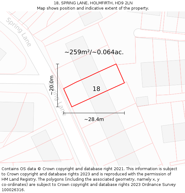 18, SPRING LANE, HOLMFIRTH, HD9 2LN: Plot and title map