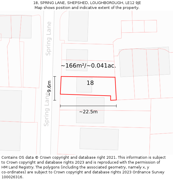 18, SPRING LANE, SHEPSHED, LOUGHBOROUGH, LE12 9JE: Plot and title map