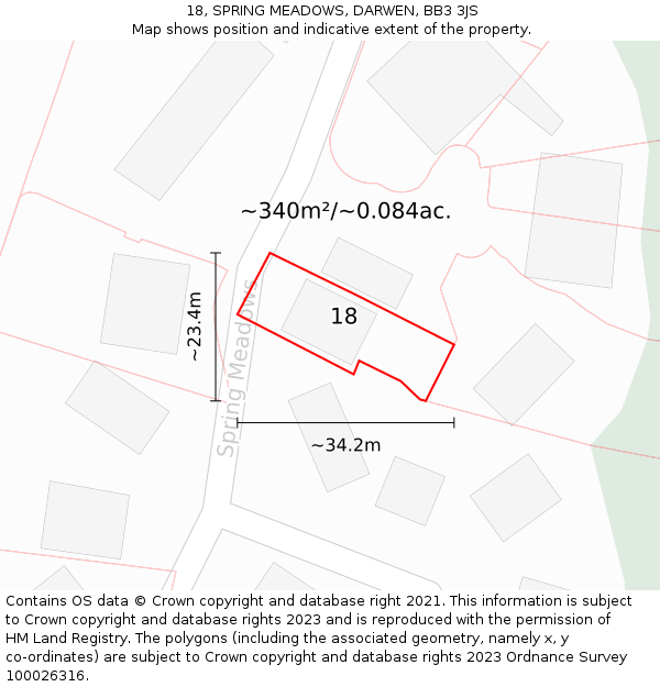 18, SPRING MEADOWS, DARWEN, BB3 3JS: Plot and title map