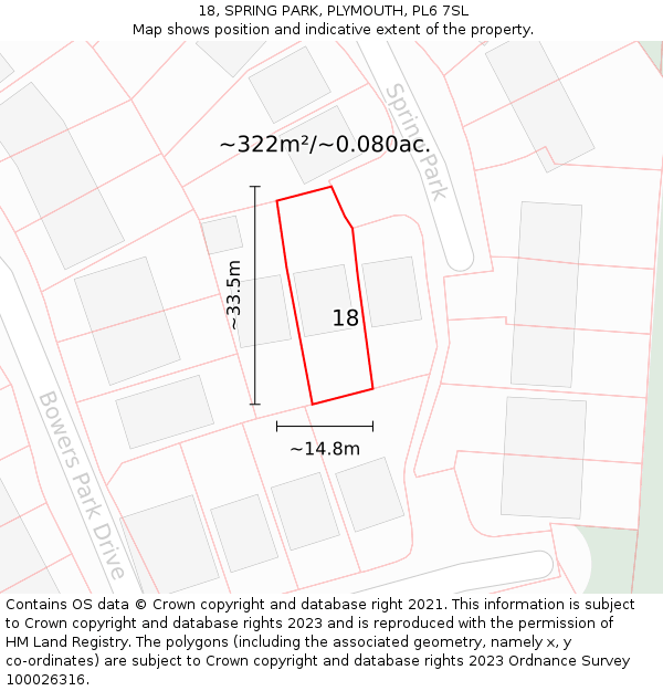 18, SPRING PARK, PLYMOUTH, PL6 7SL: Plot and title map