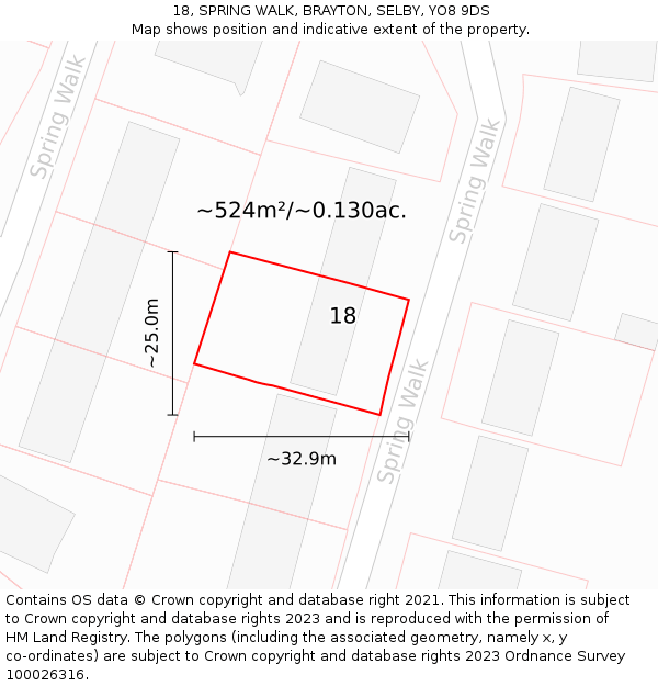 18, SPRING WALK, BRAYTON, SELBY, YO8 9DS: Plot and title map