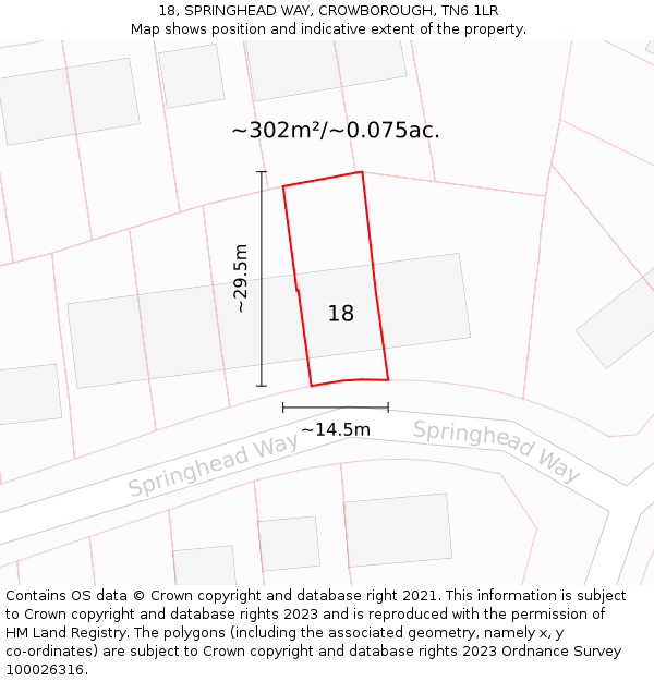 18, SPRINGHEAD WAY, CROWBOROUGH, TN6 1LR: Plot and title map