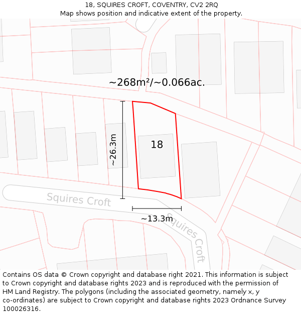 18, SQUIRES CROFT, COVENTRY, CV2 2RQ: Plot and title map