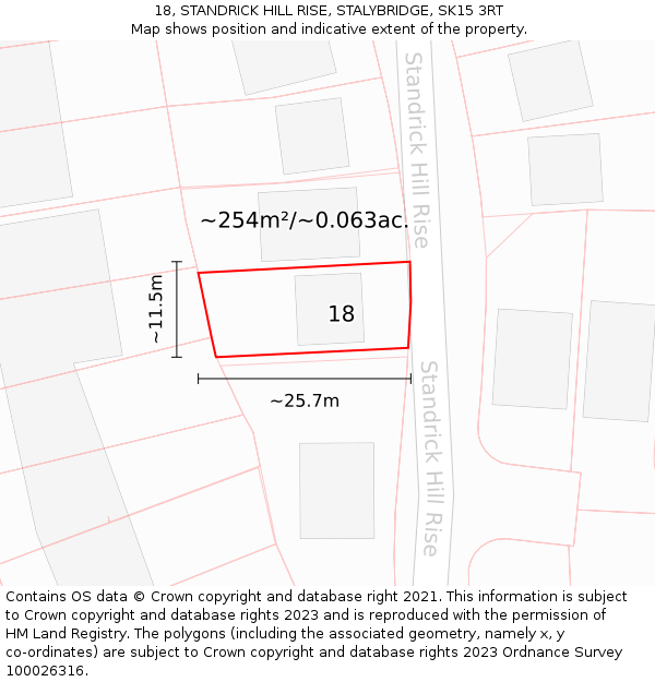 18, STANDRICK HILL RISE, STALYBRIDGE, SK15 3RT: Plot and title map